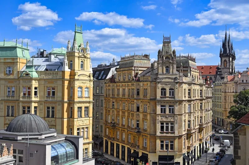 Old buildings and street in Jewish quarter Prague