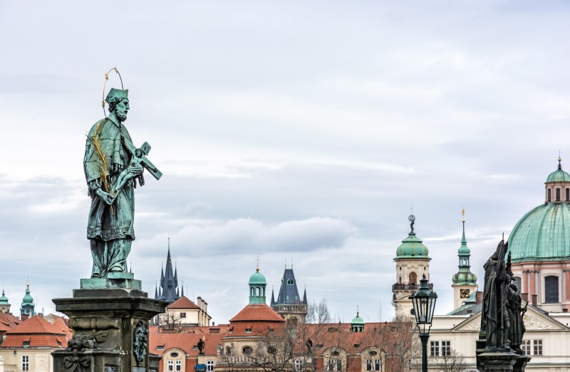 St. John Of Nepomuk Statue on Charles Bridge in Prague, Czech republic.