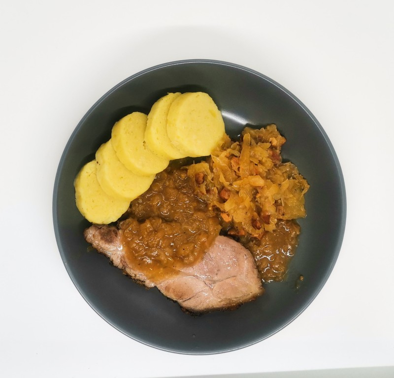 Czech traditional food, roasted pork with sauerkraut and dumplings