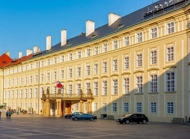 Old royal palace in Prague Castle courtyard