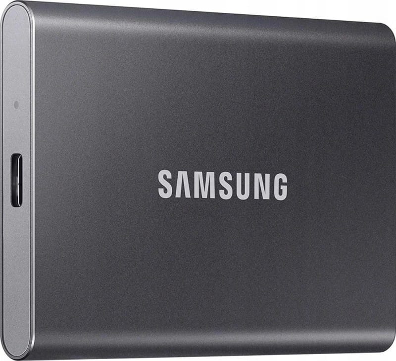 A sleek Samsung external SSD with a USB-C port, perfect for portable data storage.