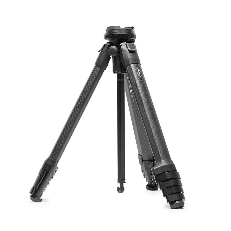 A sleek carbon fiber tripod showcasing its sturdy legs and adjustable features, ideal for photographers and videographers.