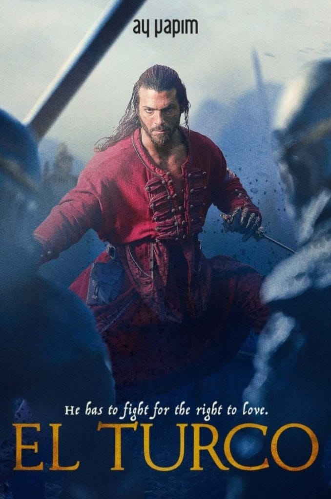 A fierce warrior in a red outfit ready for battle, representing themes of love and conflict.